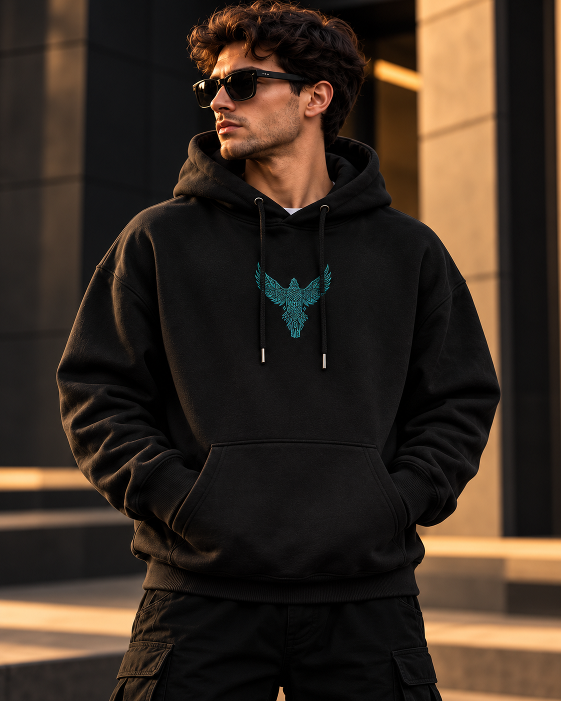 ILEERA® Premium Cotton Runic Raven Front & Back Print Hoodie