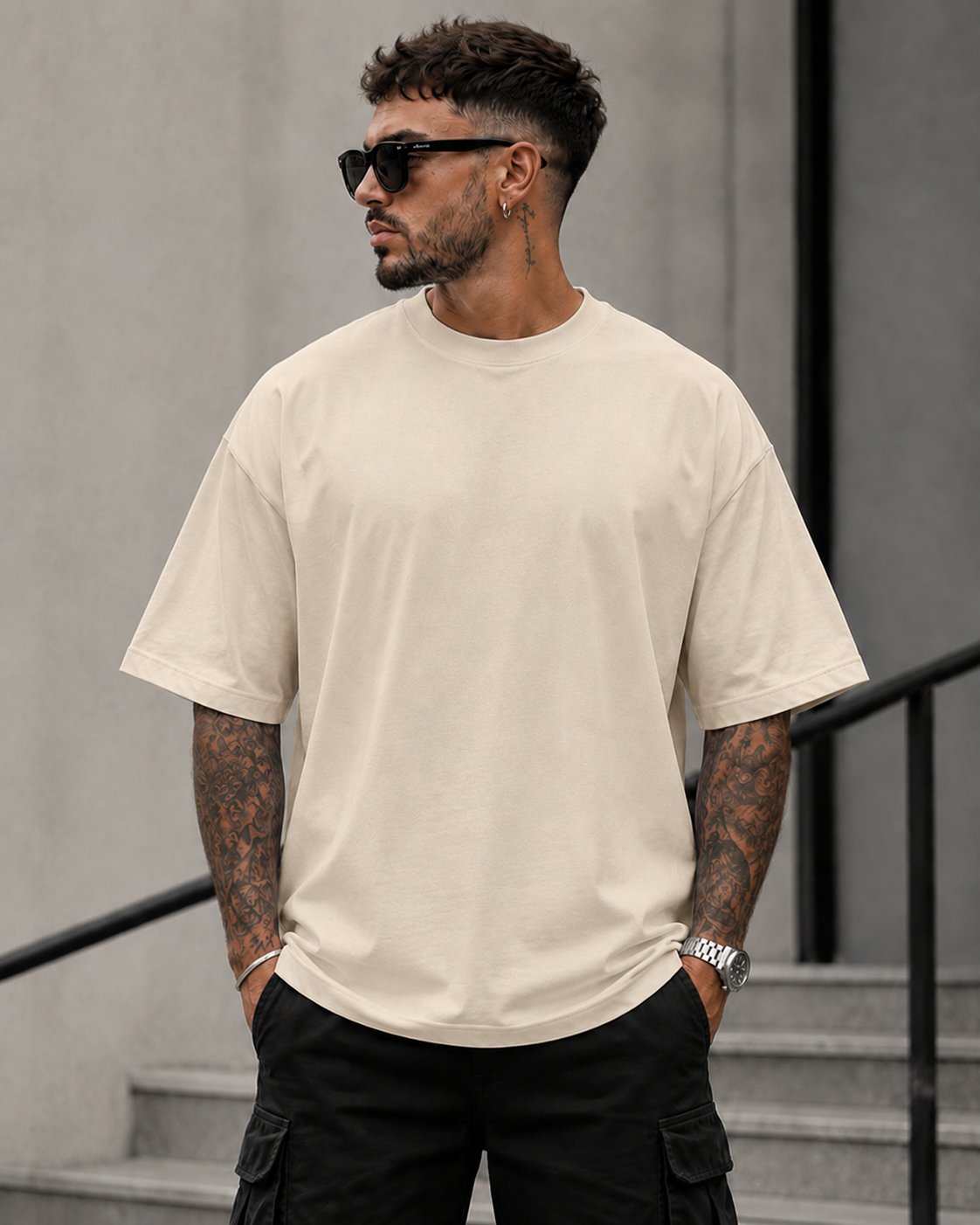 ILEERA® Premium Cotton Oversized Dragon Kanji Back Print T-Shirt
