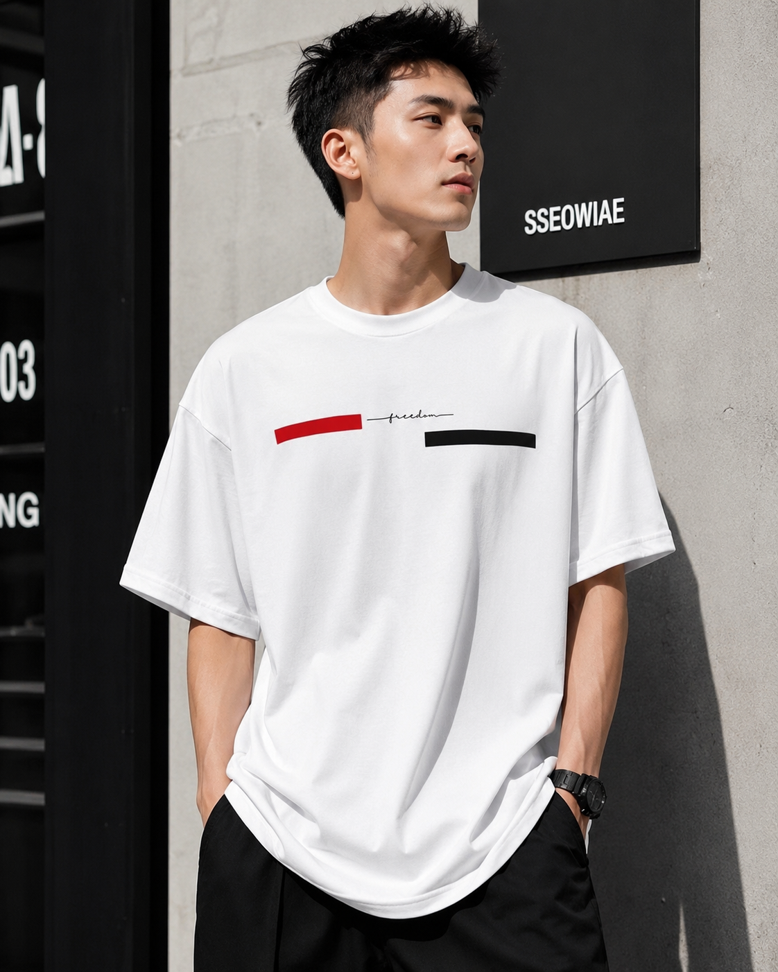 ILEERA® Premium Cotton Oversized Freedom Minimal Print T-Shirt