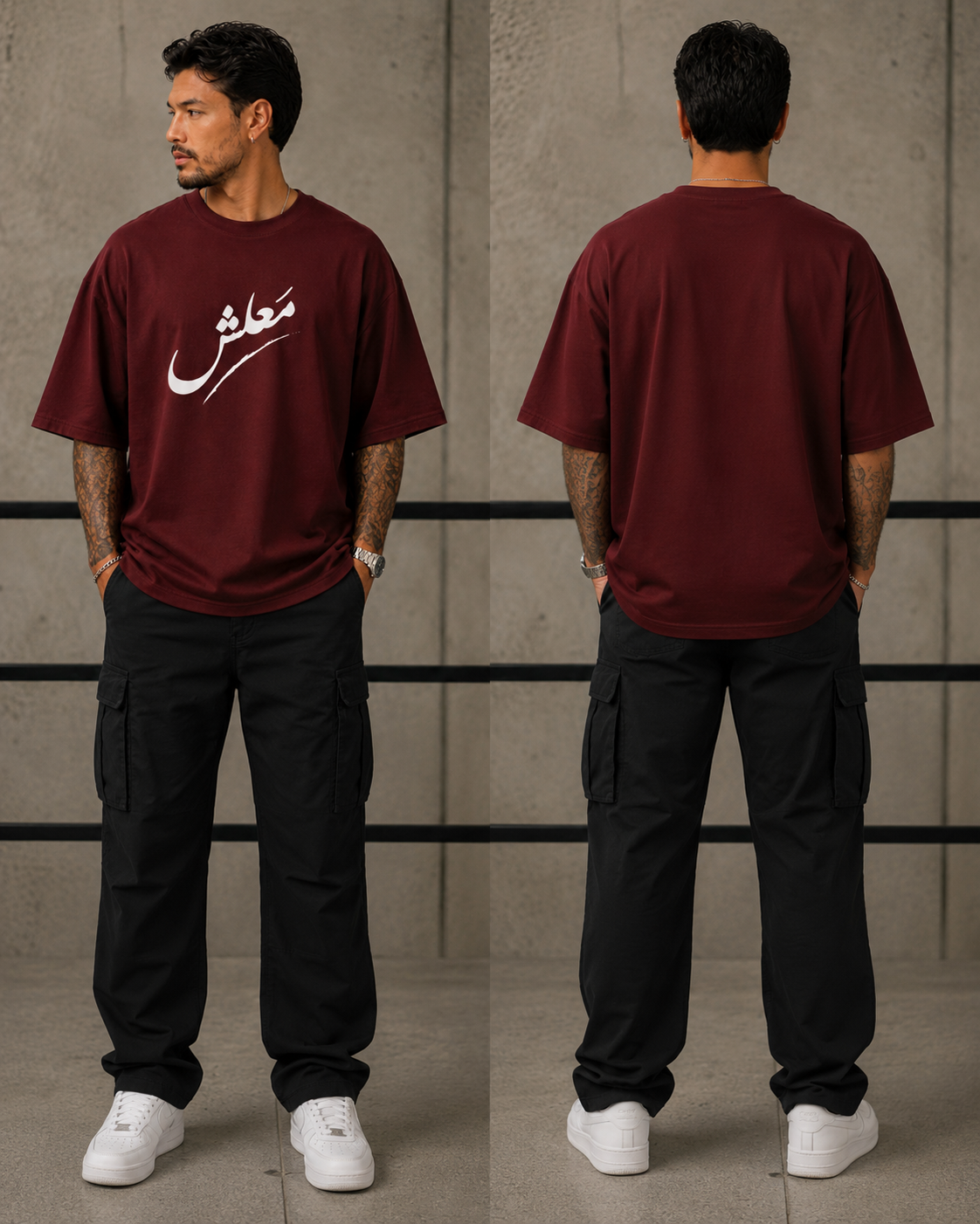 ILEERA® Premium Cotton Oversized Malish Arabic Calligraphy Front Print T-Shirt