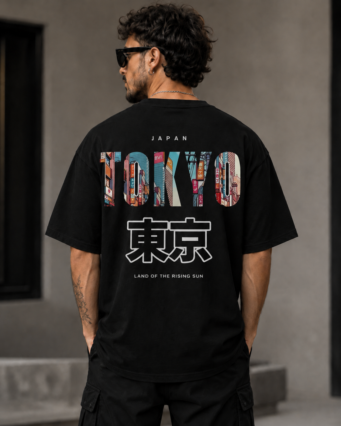 ILEERA® Premium Cotton Oversized Tokyo Urban Back Print T-Shirt