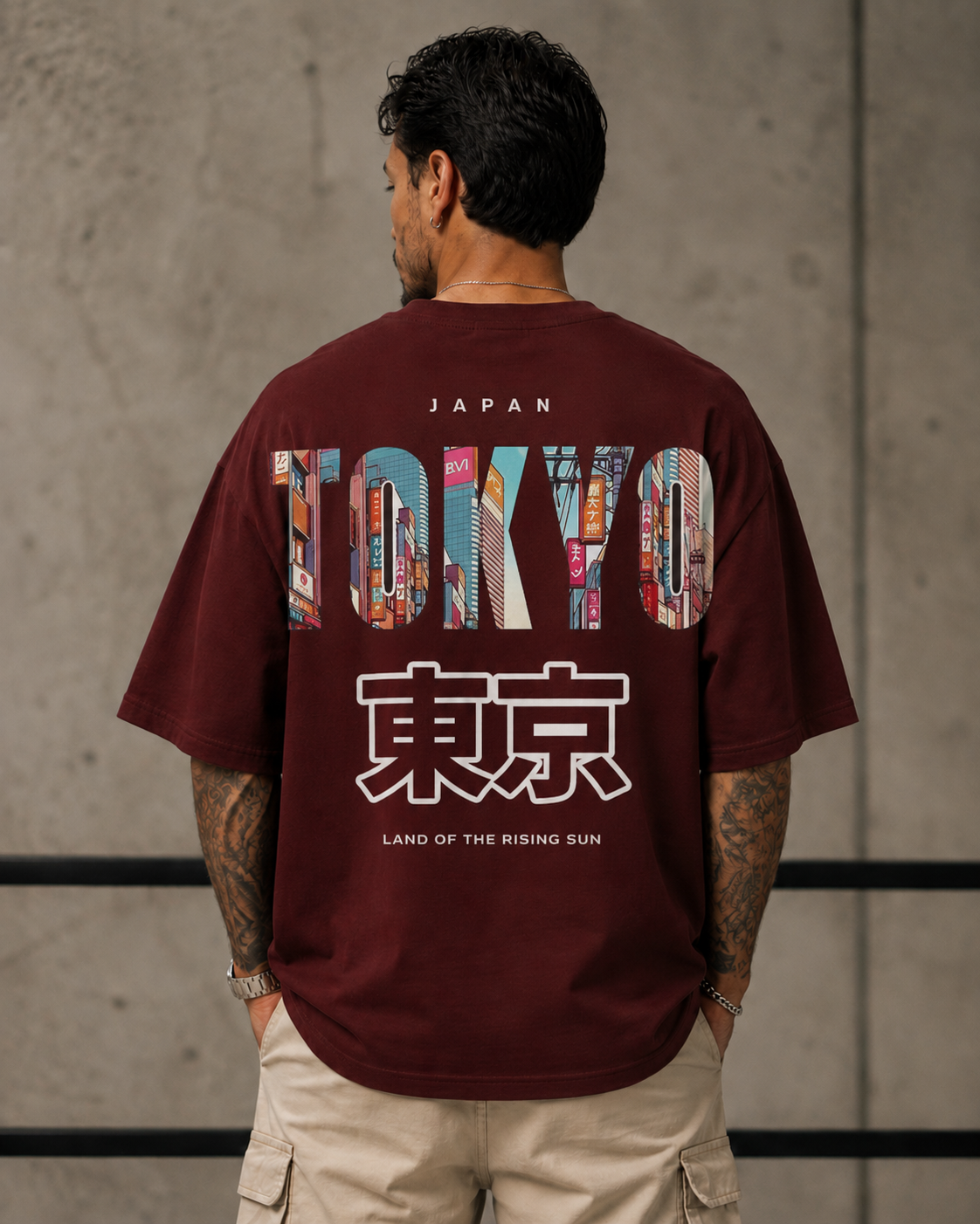 ILEERA® Premium Cotton Oversized Tokyo Urban Back Print T-Shirt