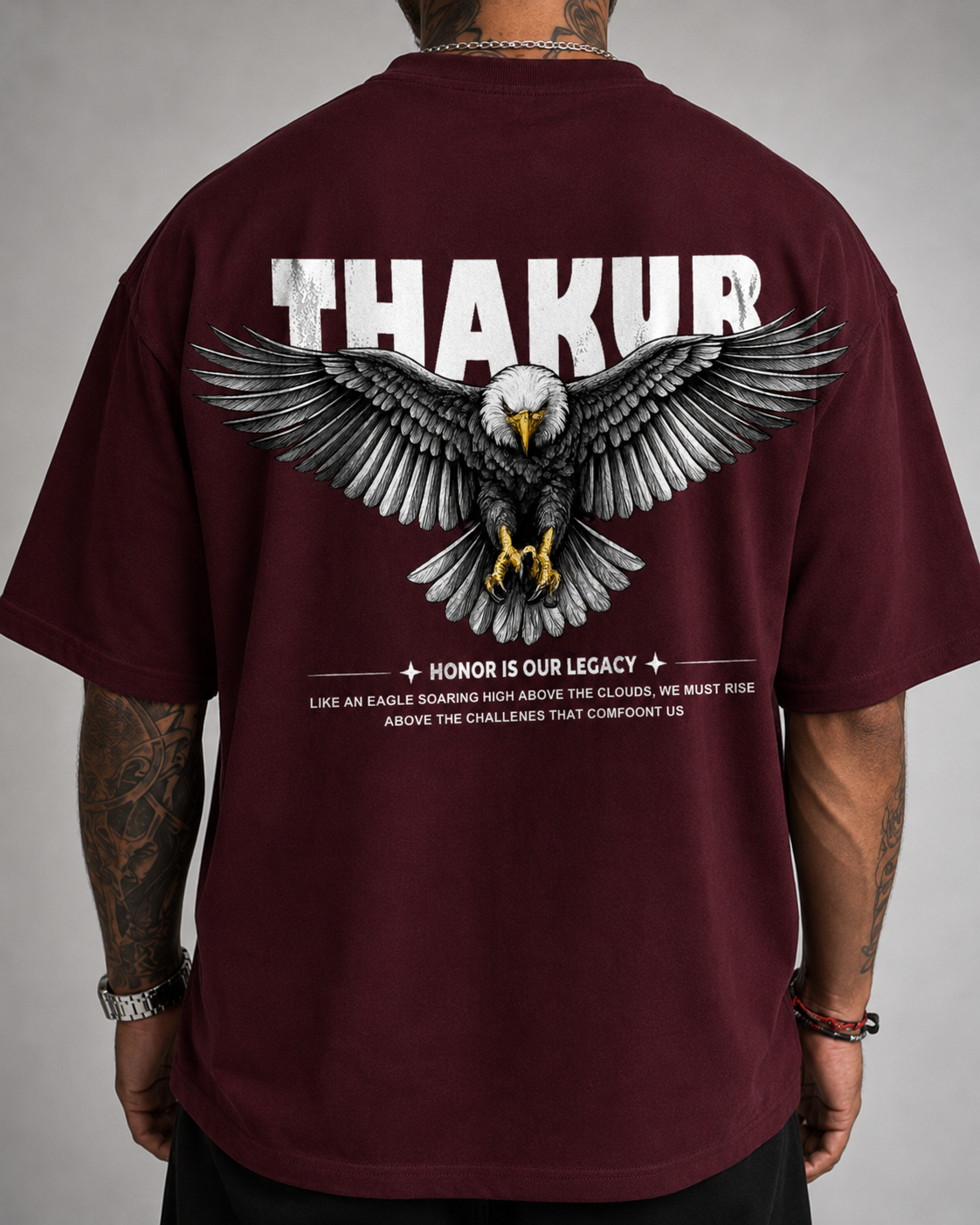 ILEERA®  Oversized Thakur Eagle Front & Back Print T-Shirt