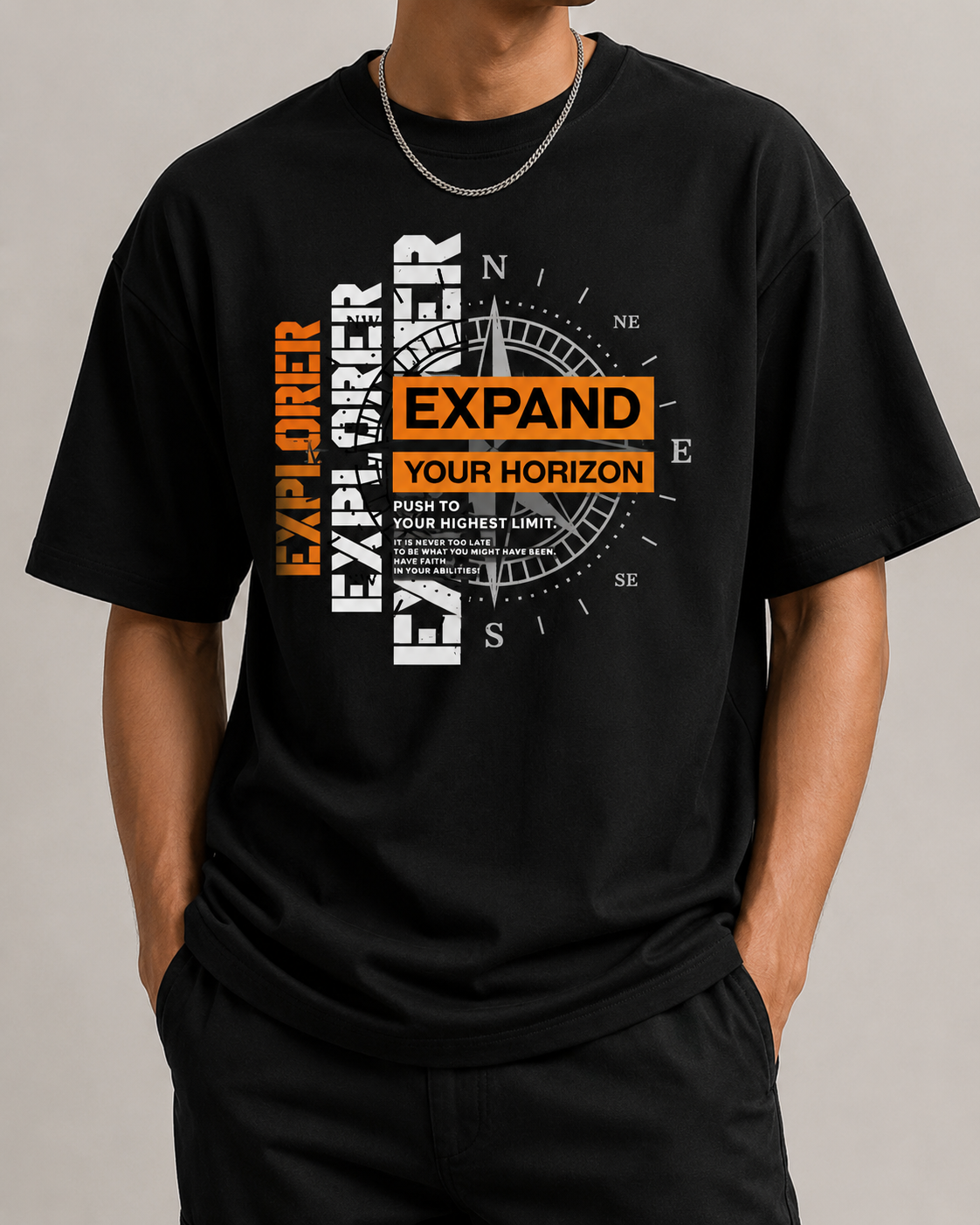 ILEERA® Oversized Expand Your Horizon Front Print T-Shirt
