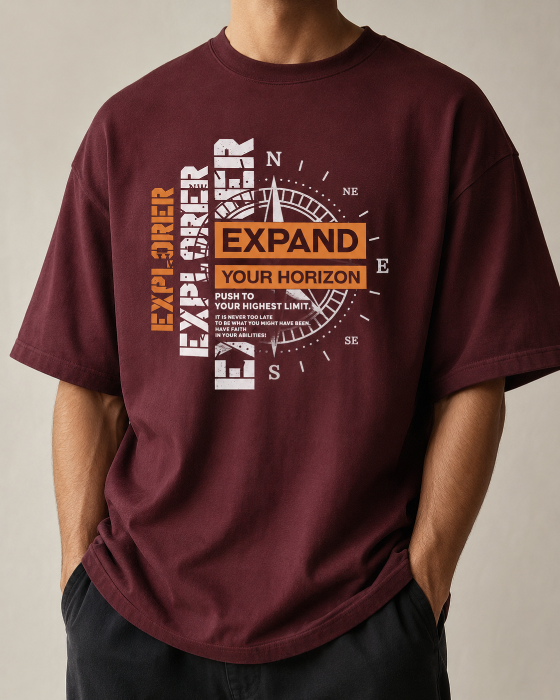 ILEERA® Oversized Expand Your Horizon Front Print T-Shirt