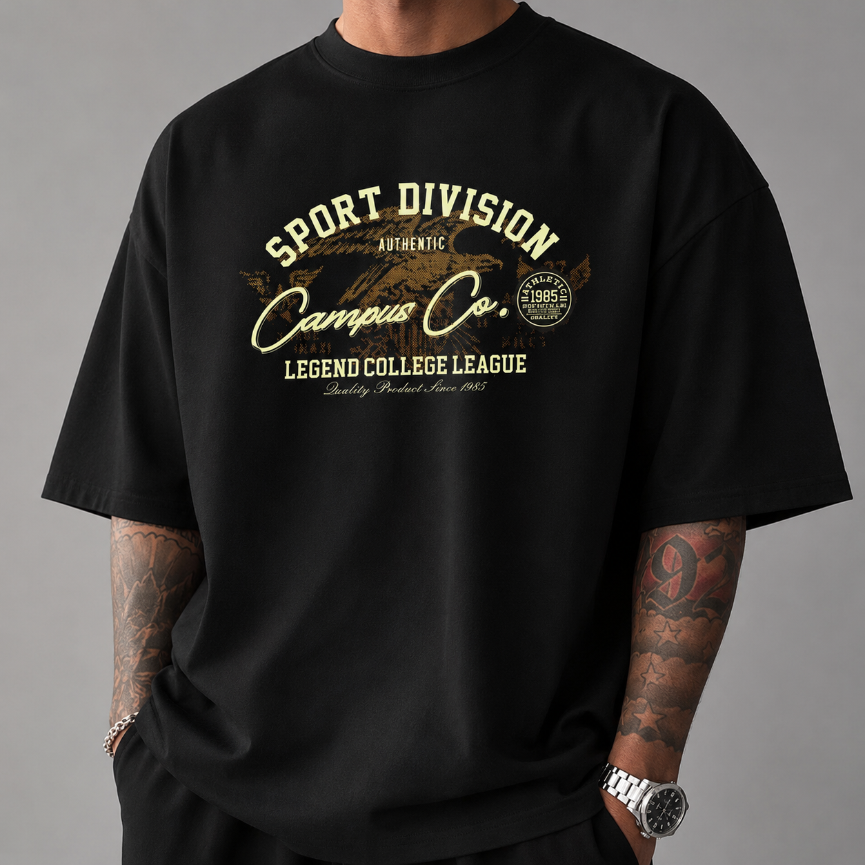 ILEERA® Oversized Campus Sport Division Front Print T-Shirt