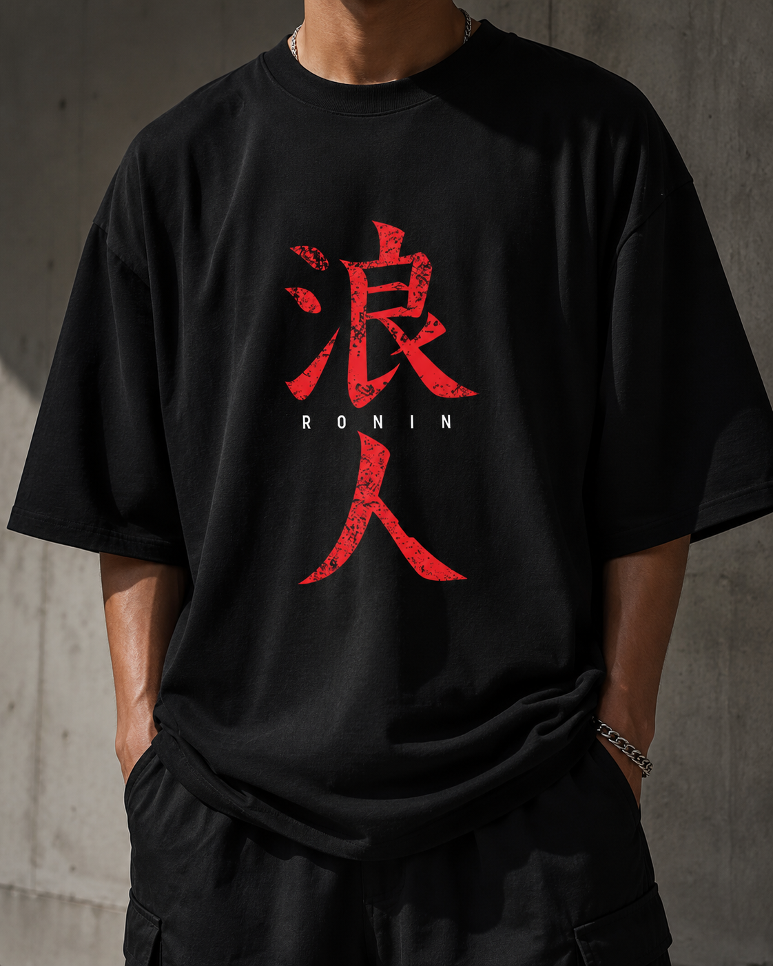 ILEERA® Oversized Ronin Kanji Front Print T-Shirt