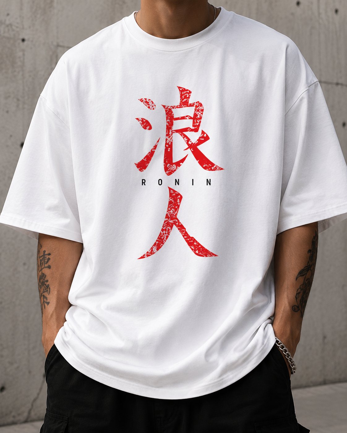 ILEERA® Oversized Ronin Kanji Front Print T-Shirt