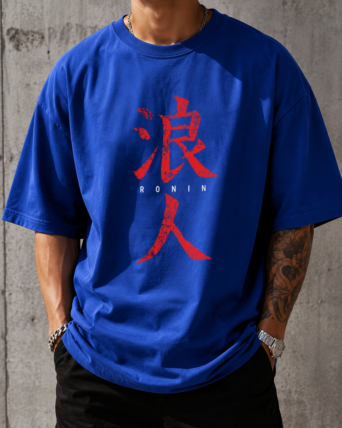 ILEERA® Oversized Ronin Kanji Front Print T-Shirt