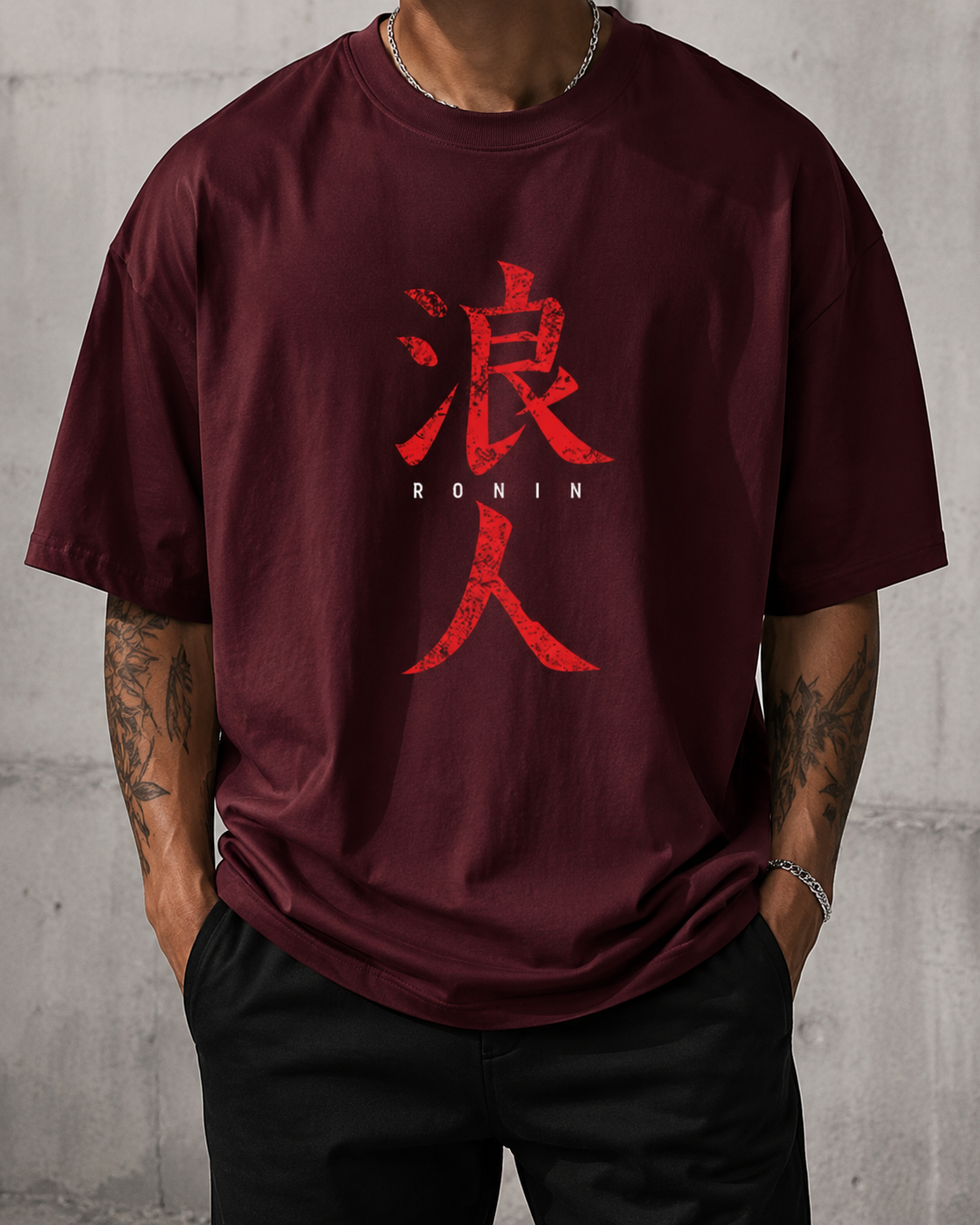 ILEERA® Oversized Ronin Kanji Front Print T-Shirt