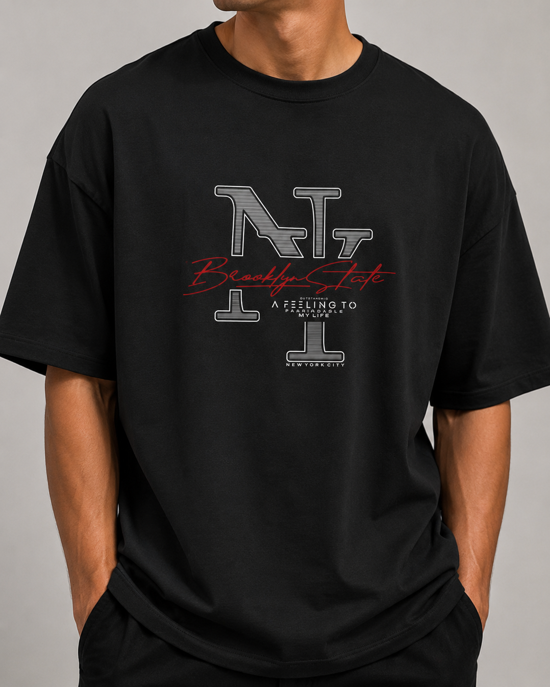 ILEERA® Oversized Brooklyn State NY Front Print T-Shirt