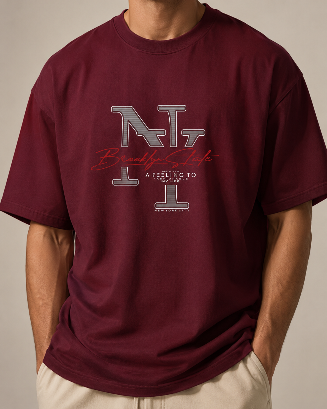 ILEERA® Oversized Brooklyn State NY Front Print T-Shirt