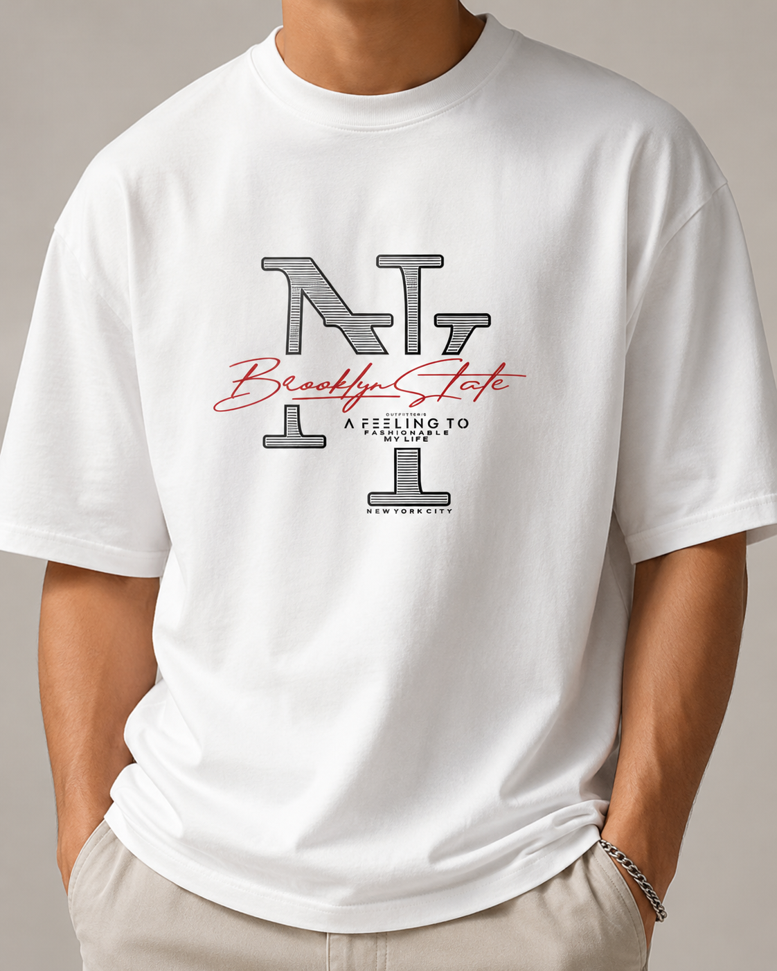 ILEERA® Oversized Brooklyn State NY Front Print T-Shirt
