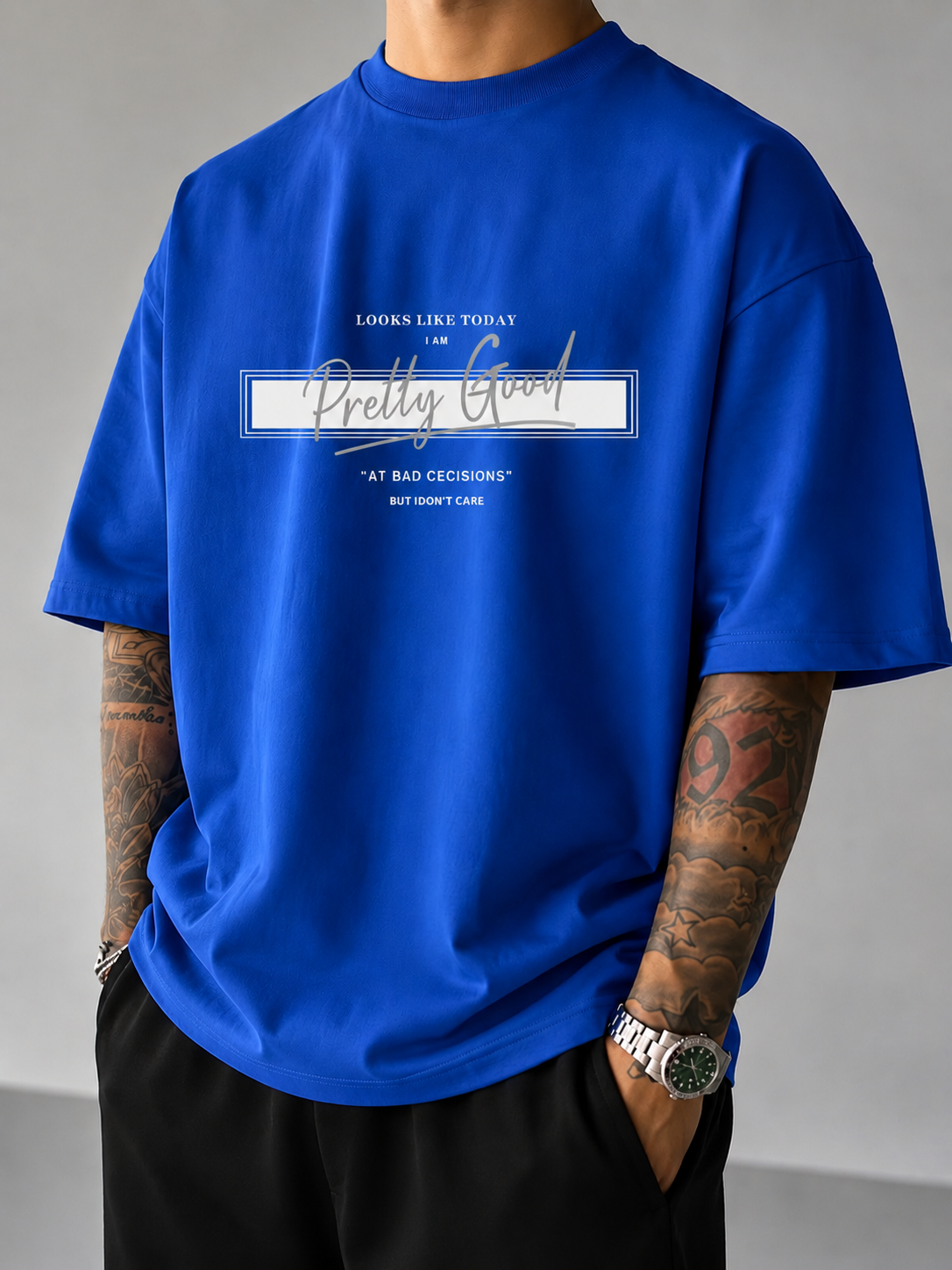 ILEERA® Oversized Pretty Good At Bad Decisions Front Print T-Shirt