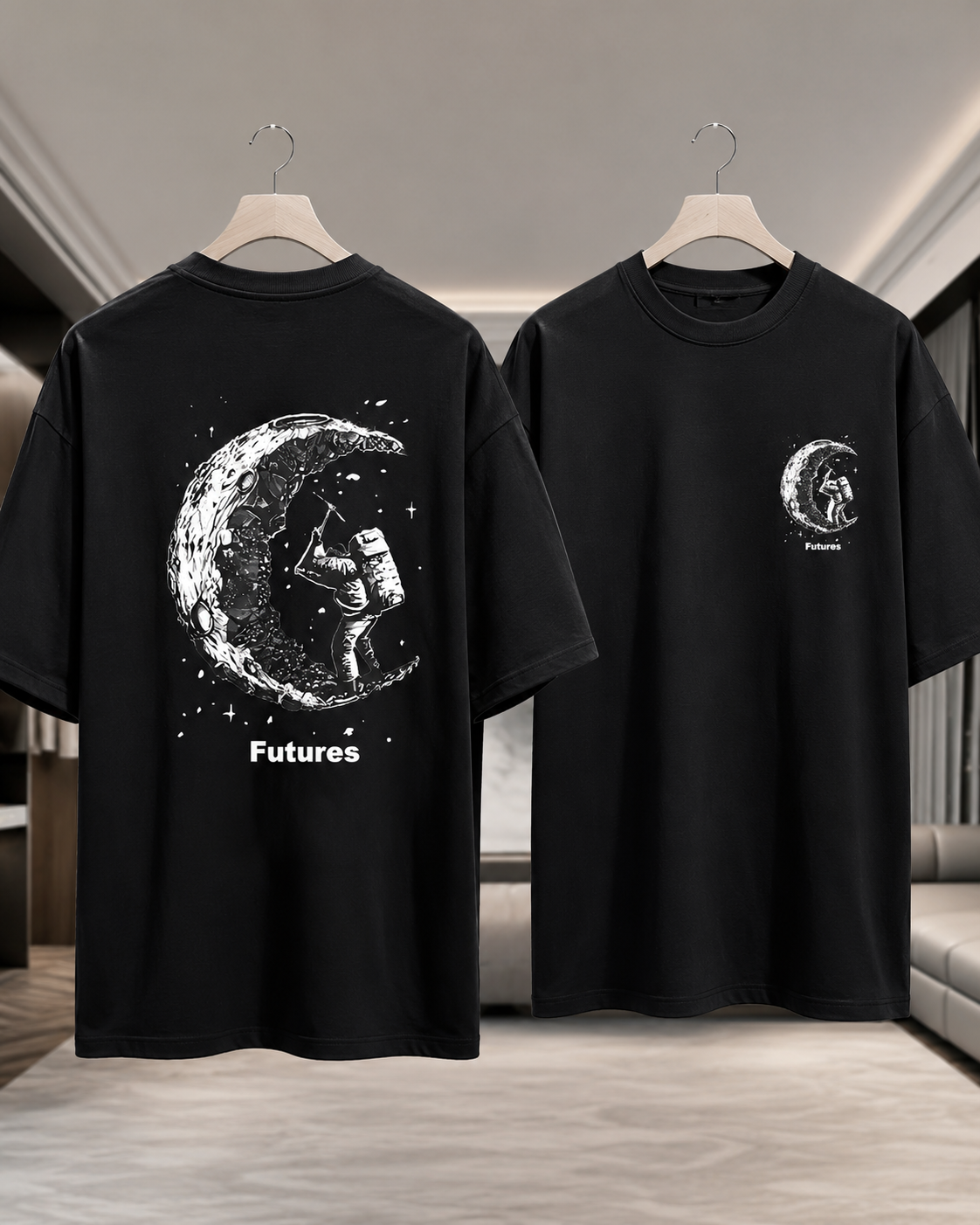 ILEERA® Oversized Futures Moon Explorer Front & Back Print T-Shirt