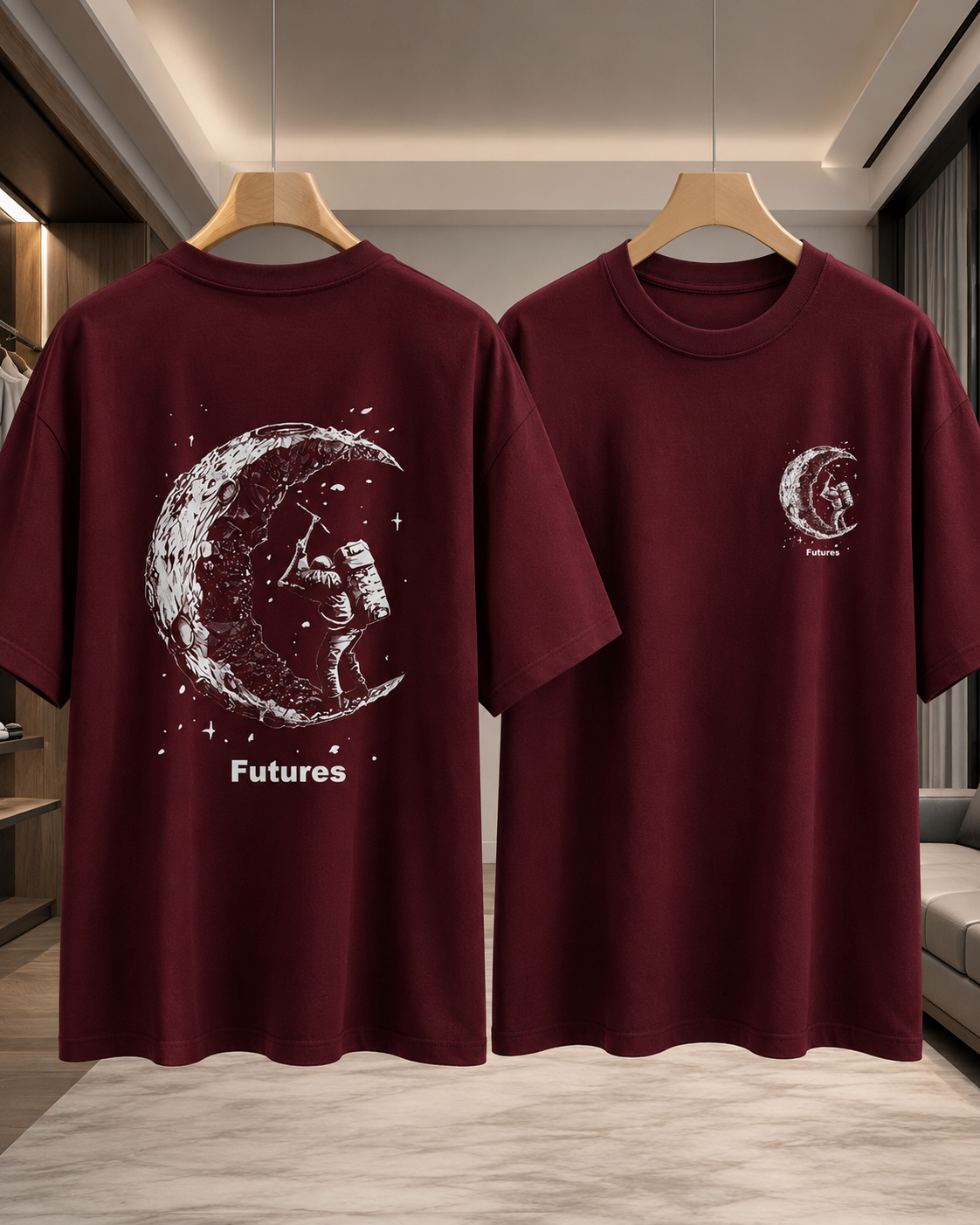 ILEERA® Oversized Futures Moon Explorer Front & Back Print T-Shirt
