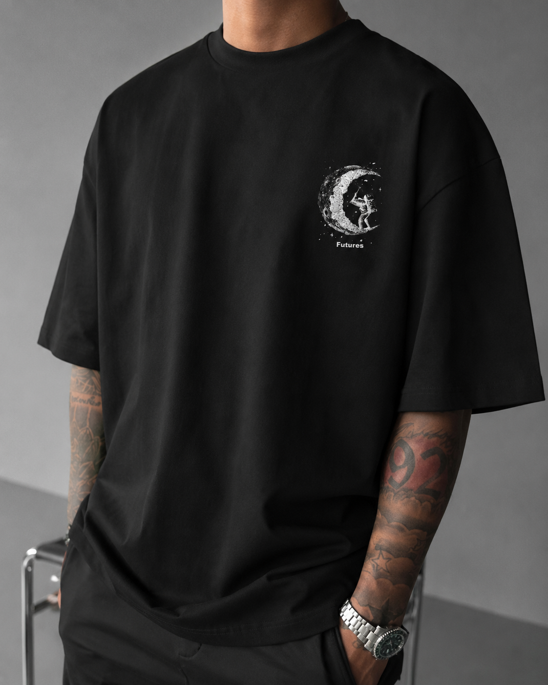 ILEERA® Oversized Futures Moon Explorer Front & Back Print T-Shirt
