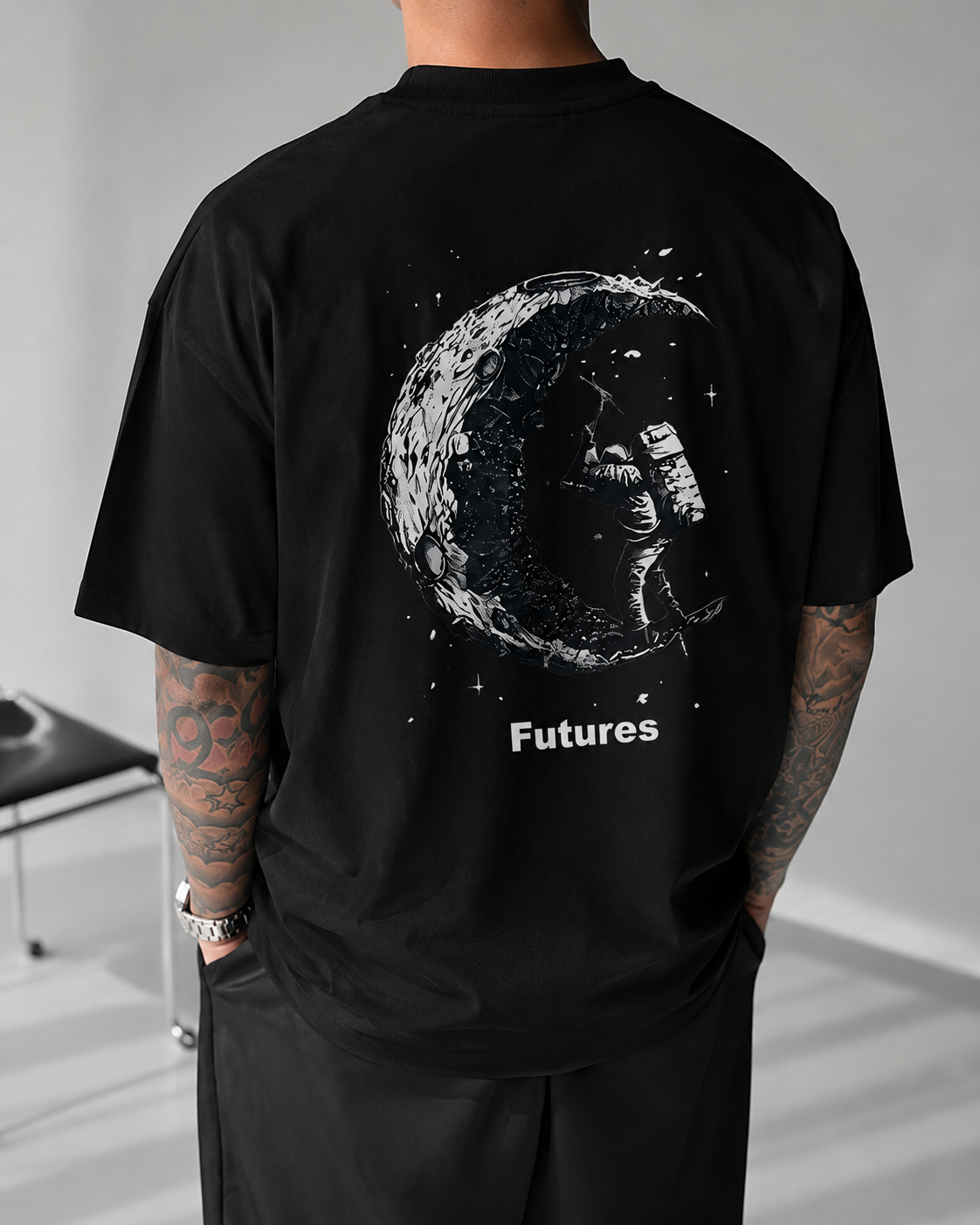 ILEERA® Oversized Futures Moon Explorer Front & Back Print T-Shirt