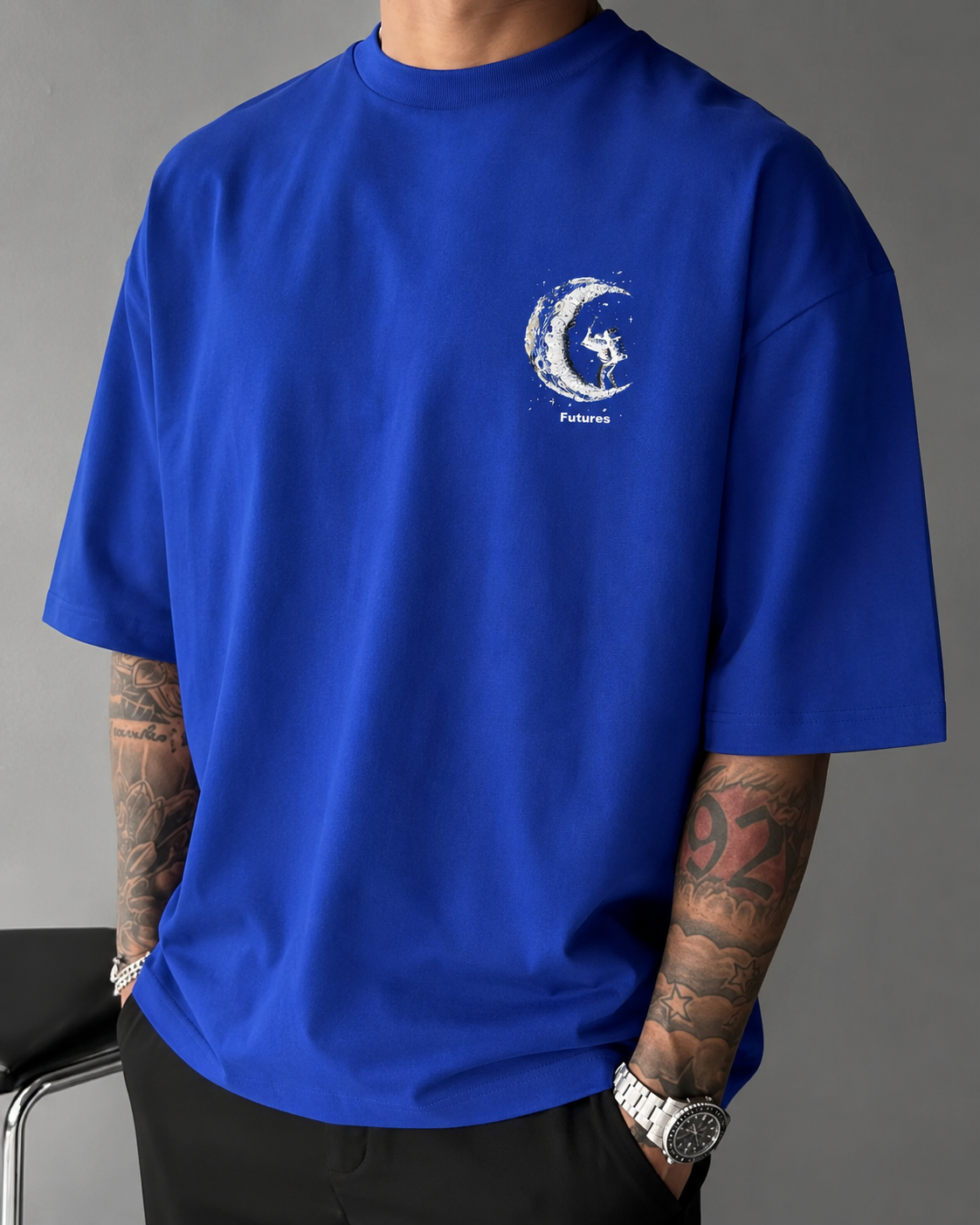 ILEERA® Oversized Futures Moon Explorer Front & Back Print T-Shirt