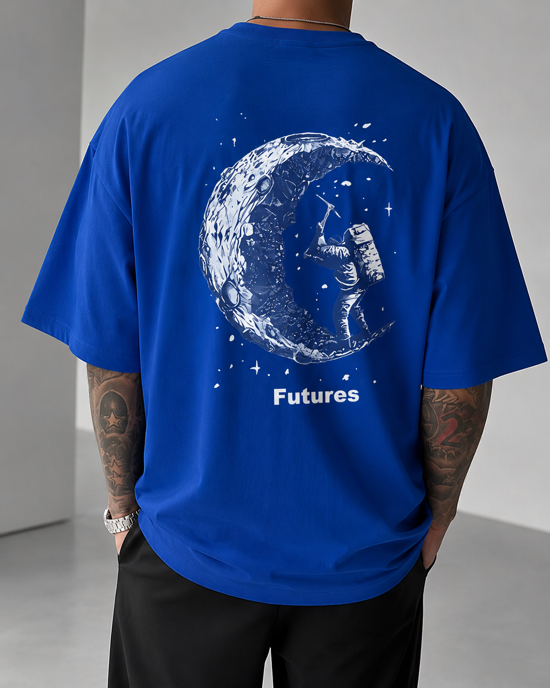 ILEERA® Oversized Futures Moon Explorer Front & Back Print T-Shirt