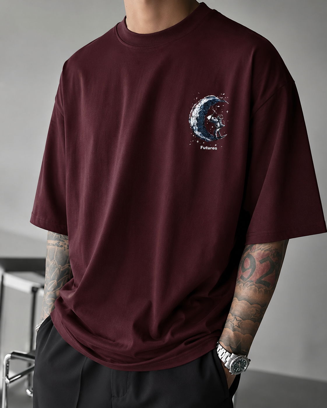 ILEERA® Oversized Futures Moon Explorer Front & Back Print T-Shirt