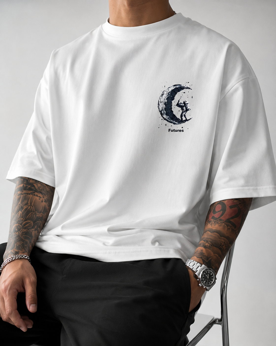 ILEERA® Oversized Futures Moon Explorer Front & Back Print T-Shirt
