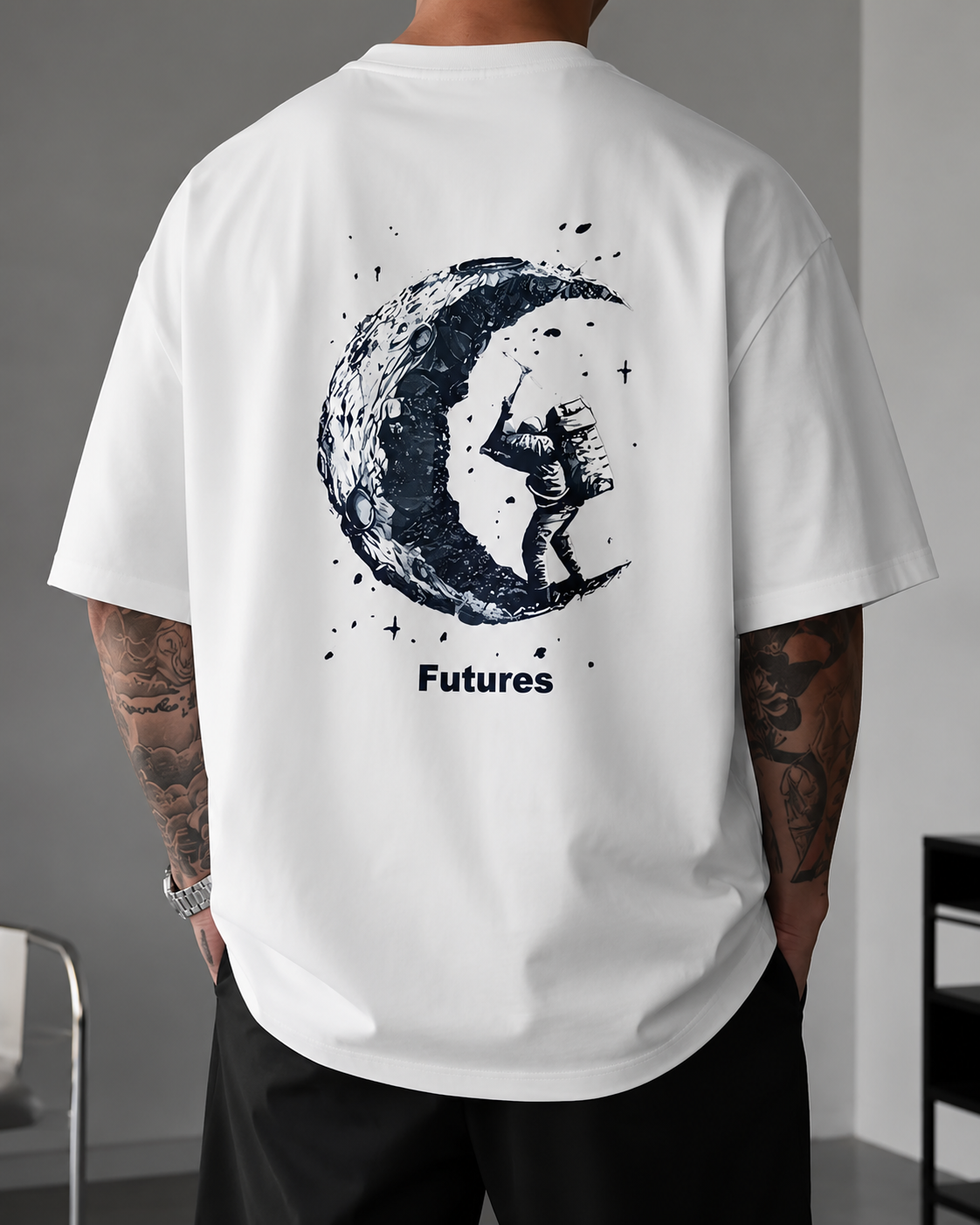 ILEERA® Oversized Futures Moon Explorer Front & Back Print T-Shirt