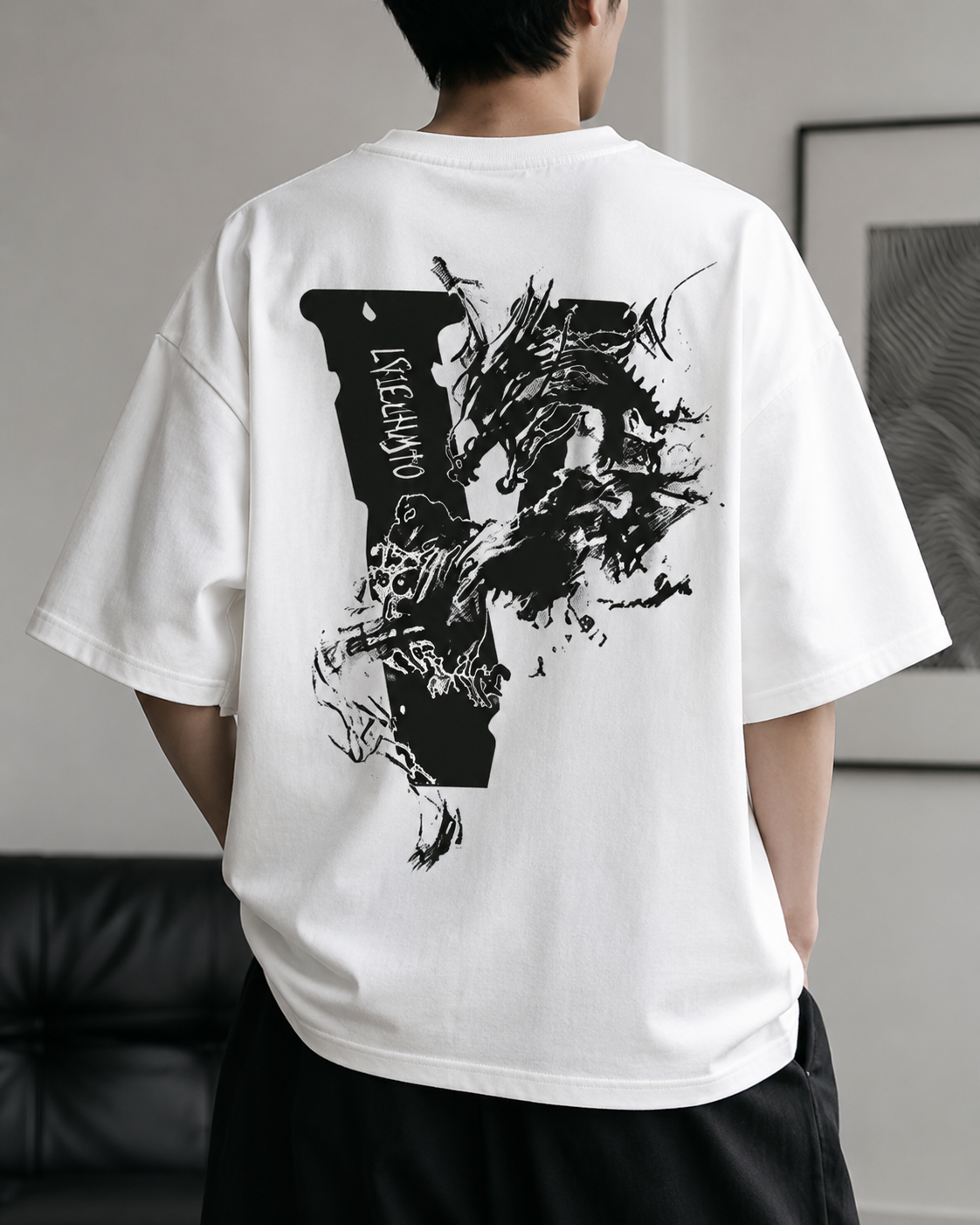 ILEERA® Oversized Dragon Ink Back Print T-Shirt