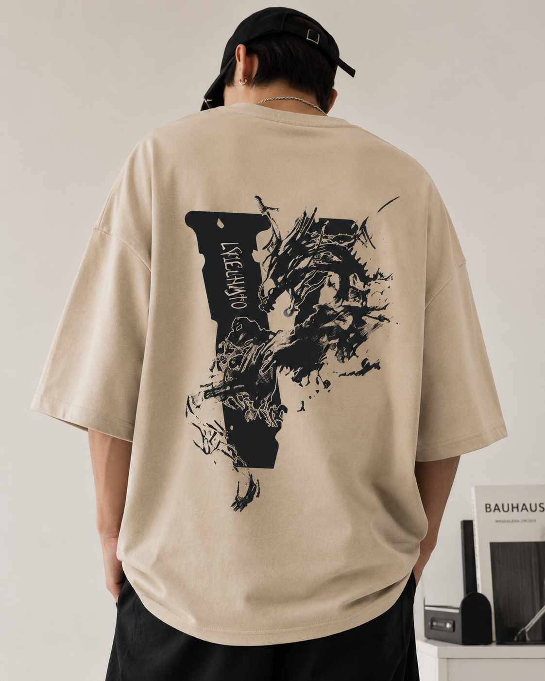 ILEERA® Oversized Dragon Ink Back Print T-Shirt