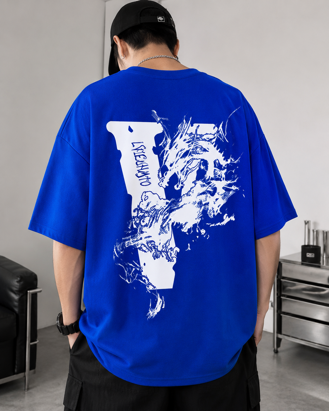 ILEERA® Oversized Dragon Ink Back Print T-Shirt