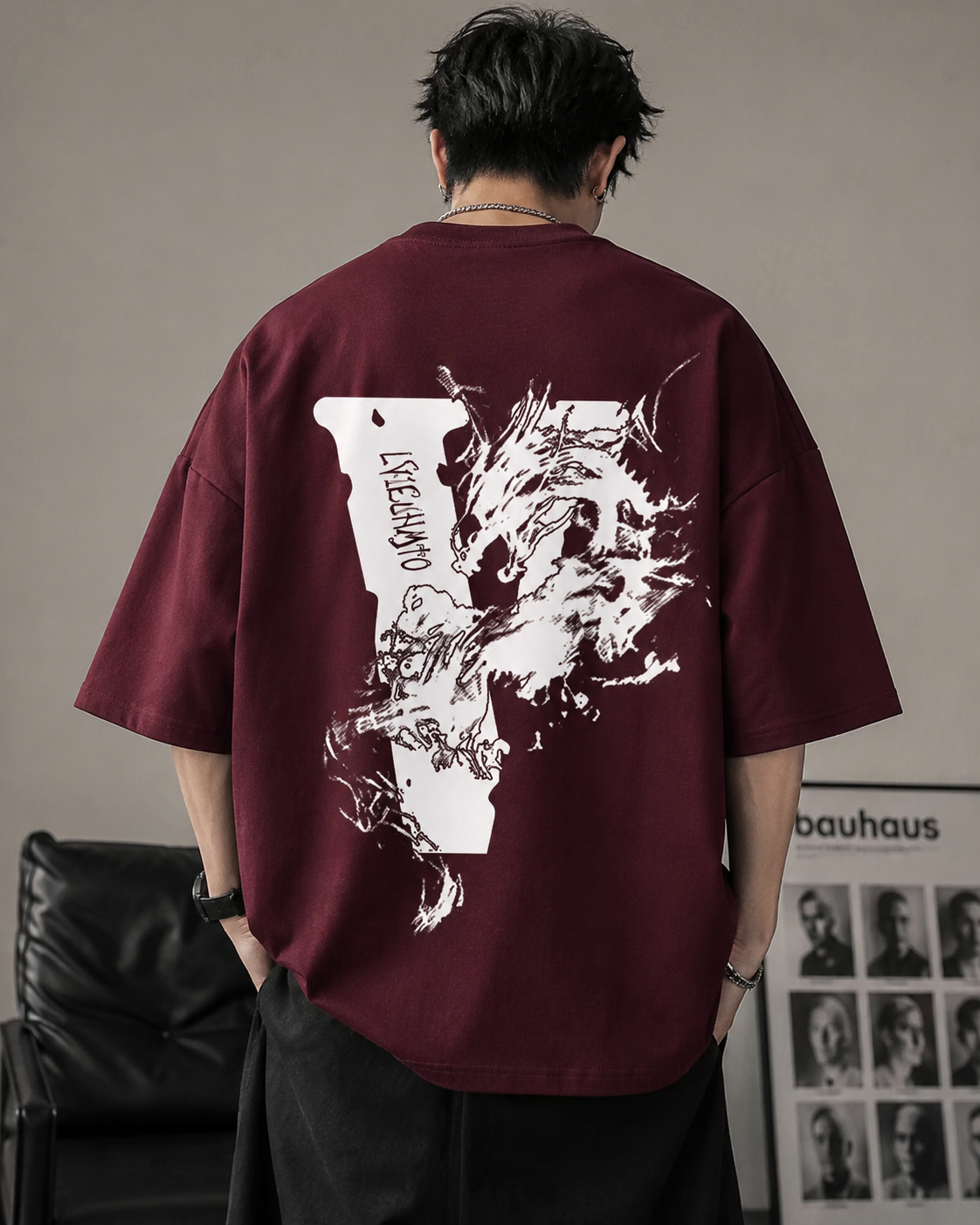 ILEERA® Oversized Dragon Ink Back Print T-Shirt