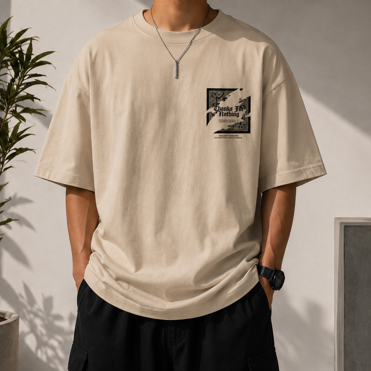 ILEERA®  Oversized Thanks For Nothing Back Print T-Shirt