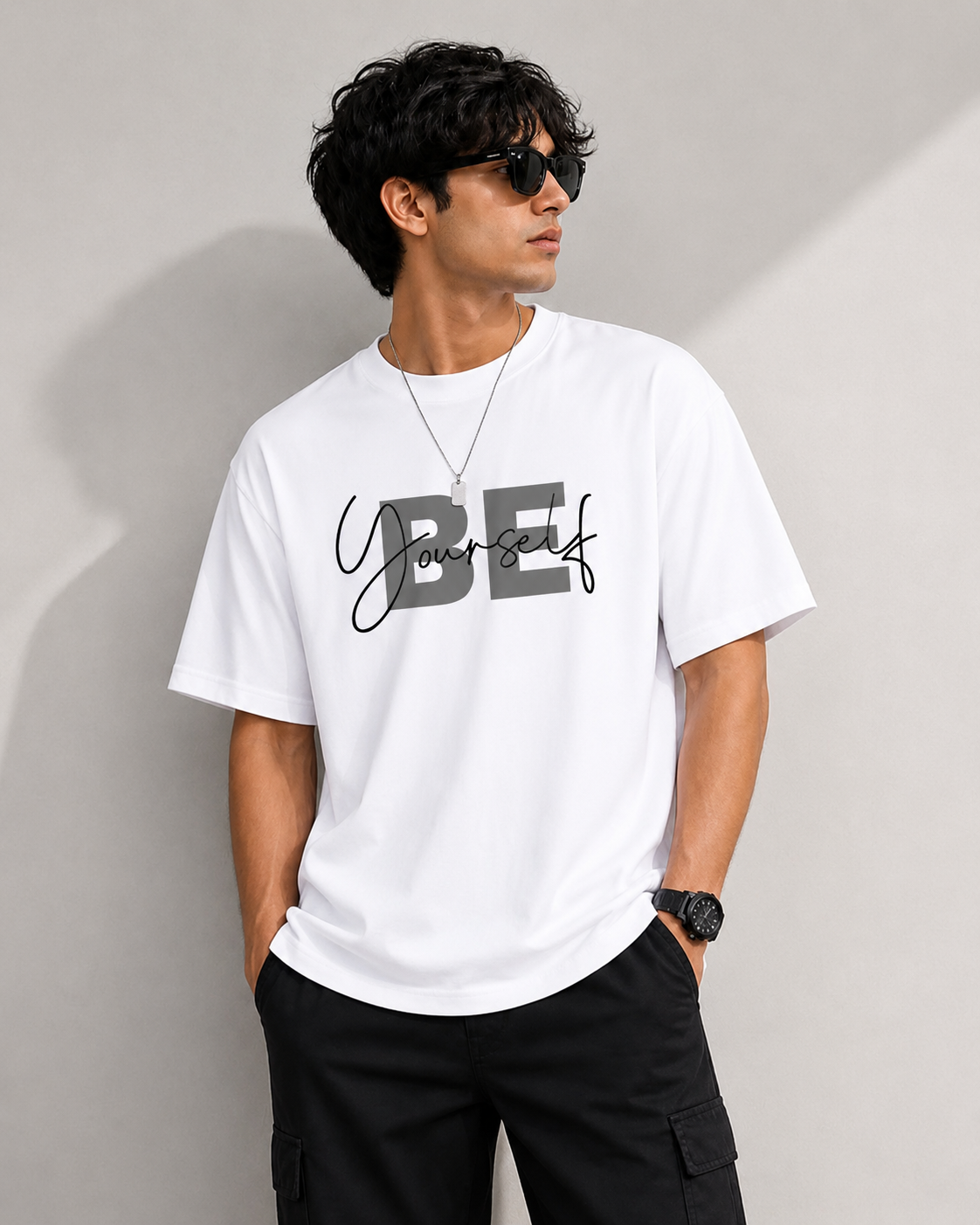 ILEERA® Premium Cotton Oversized Be Yourself Front Print T-Shirt