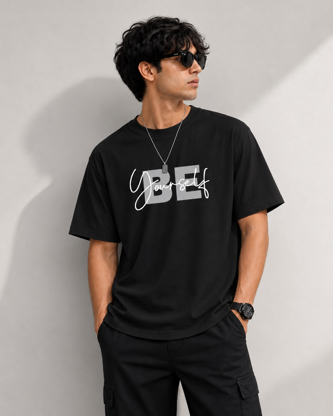 ILEERA® Premium Cotton Oversized Be Yourself Front Print T-Shirt