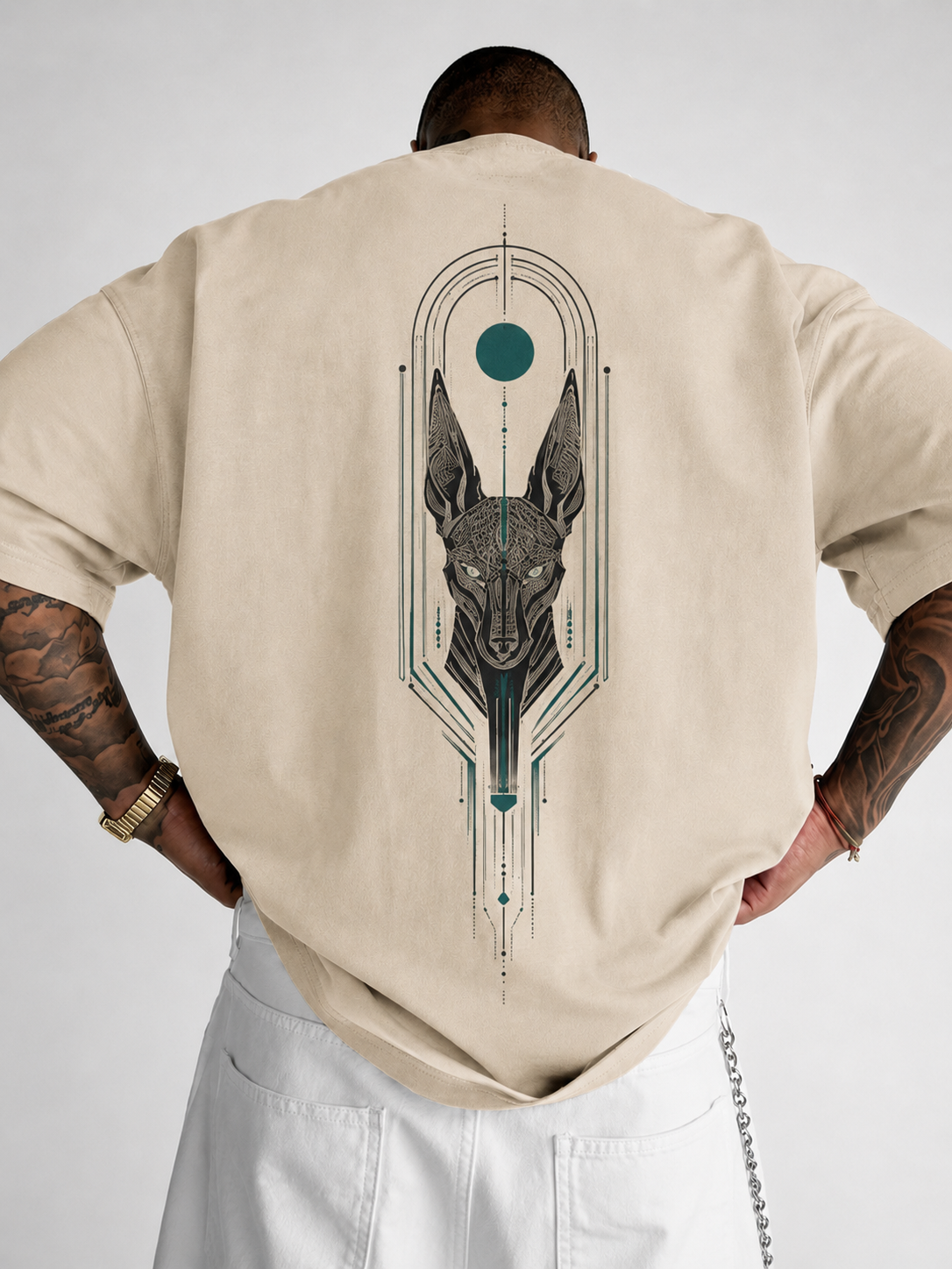 ILEERA® Premium Cotton Oversized Anubis Eclipse Front & Back Print T-Shirt