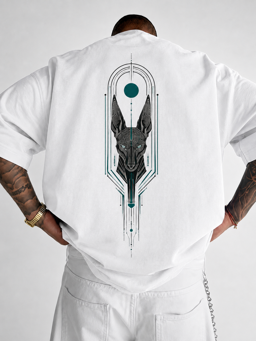ILEERA® Premium Cotton Oversized Anubis Eclipse Front & Back Print T-Shirt