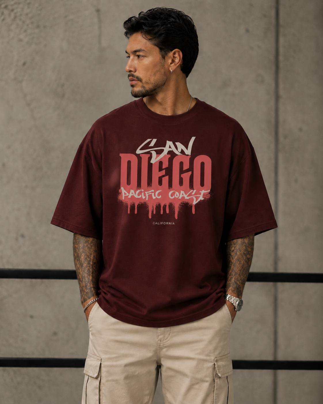 ILEERA® Premium Cotton Oversized San Diego Pacific Coast T-Shirt
