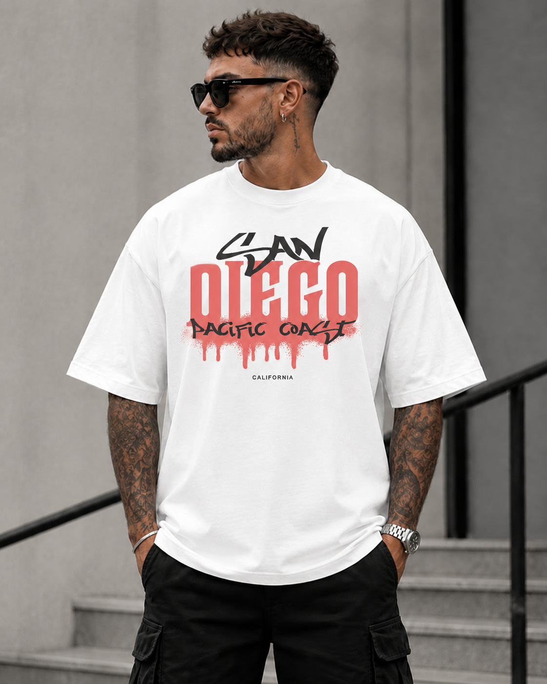 ILEERA® Premium Cotton Oversized San Diego Pacific Coast T-Shirt