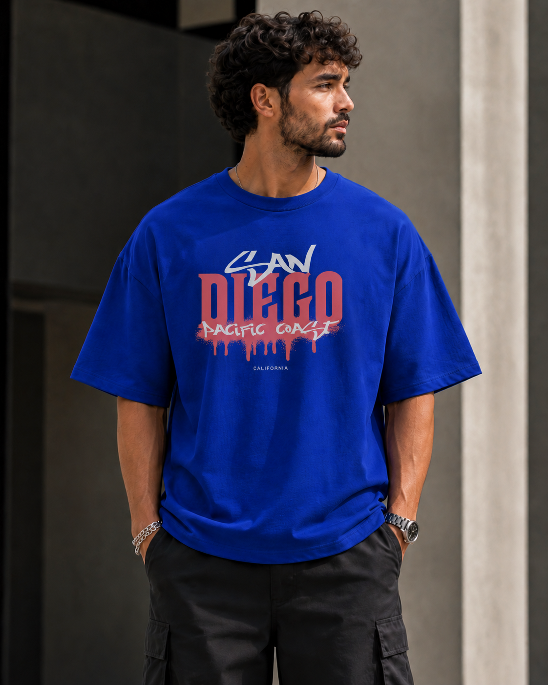ILEERA® Premium Cotton Oversized San Diego Pacific Coast T-Shirt