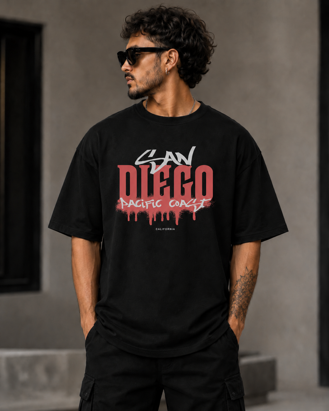 ILEERA® Premium Cotton Oversized San Diego Pacific Coast T-Shirt
