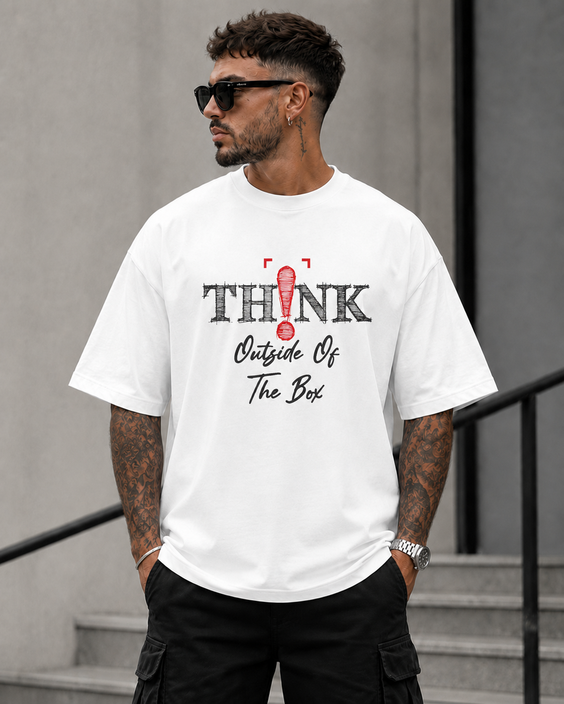 ILEERA® Premium Cotton Oversized Think Outside The Box T-Shirt