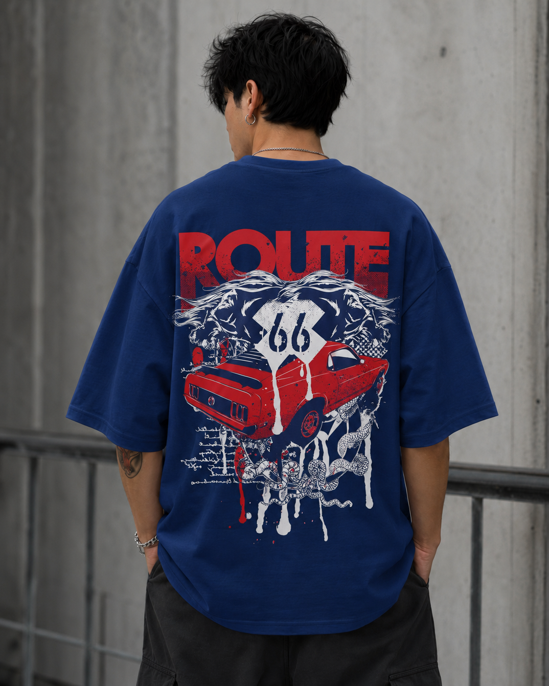 ILEERA® Premium Cotton Oversized Route 66 T-Shirt