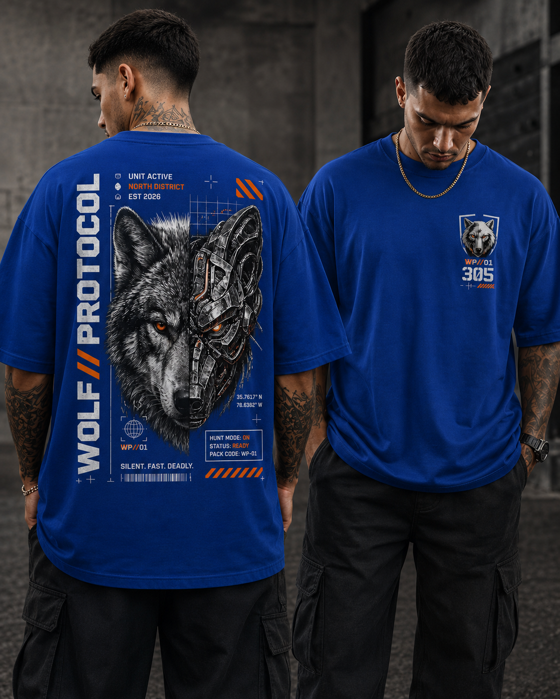 ILEERA® Premium Cotton Oversized Wolf Protocol T-Shirt