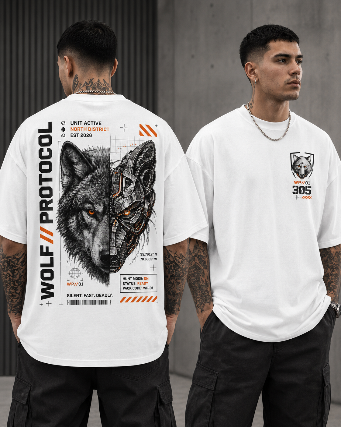 ILEERA® Premium Cotton Oversized Wolf Protocol T-Shirt