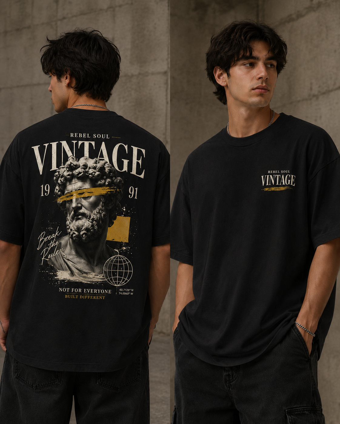 ILEERA® Premium Cotton Oversized Rebel Soul Vintage T-Shirt