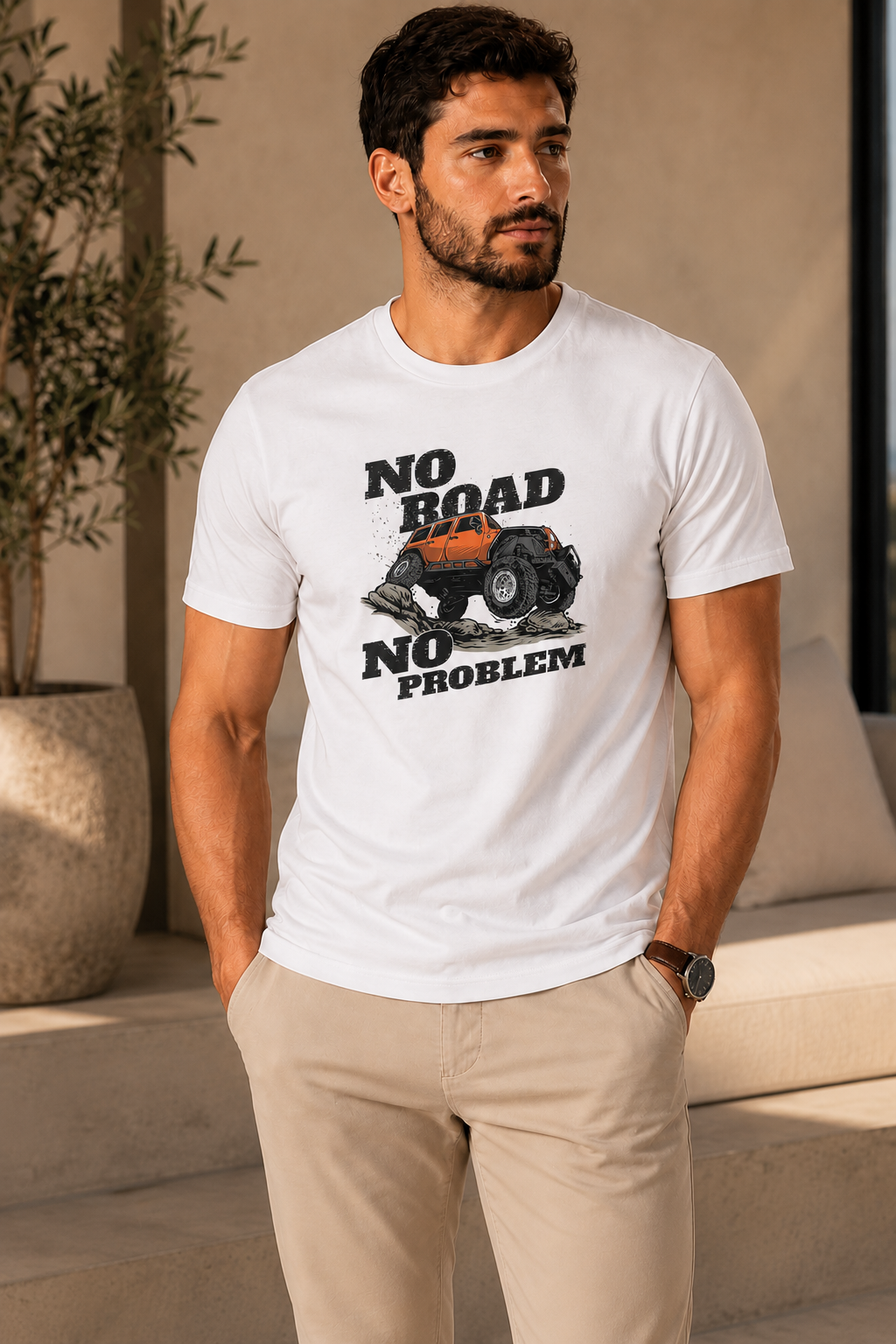 ILEERA® Premium Cotton Regular Fit No Road No Problem Print T-Shirt