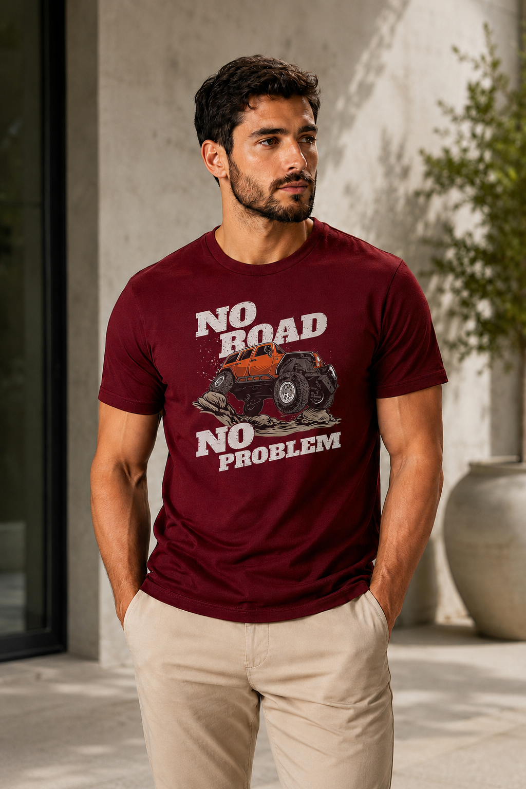 ILEERA® Premium Cotton Regular Fit No Road No Problem Print T-Shirt