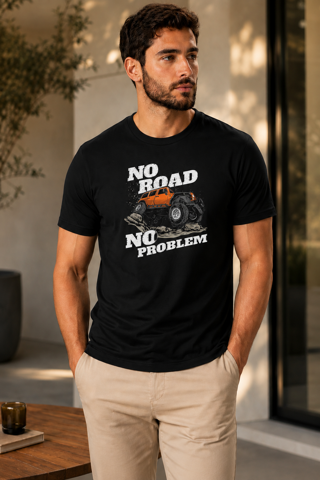 ILEERA® Premium Cotton Regular Fit No Road No Problem Print T-Shirt