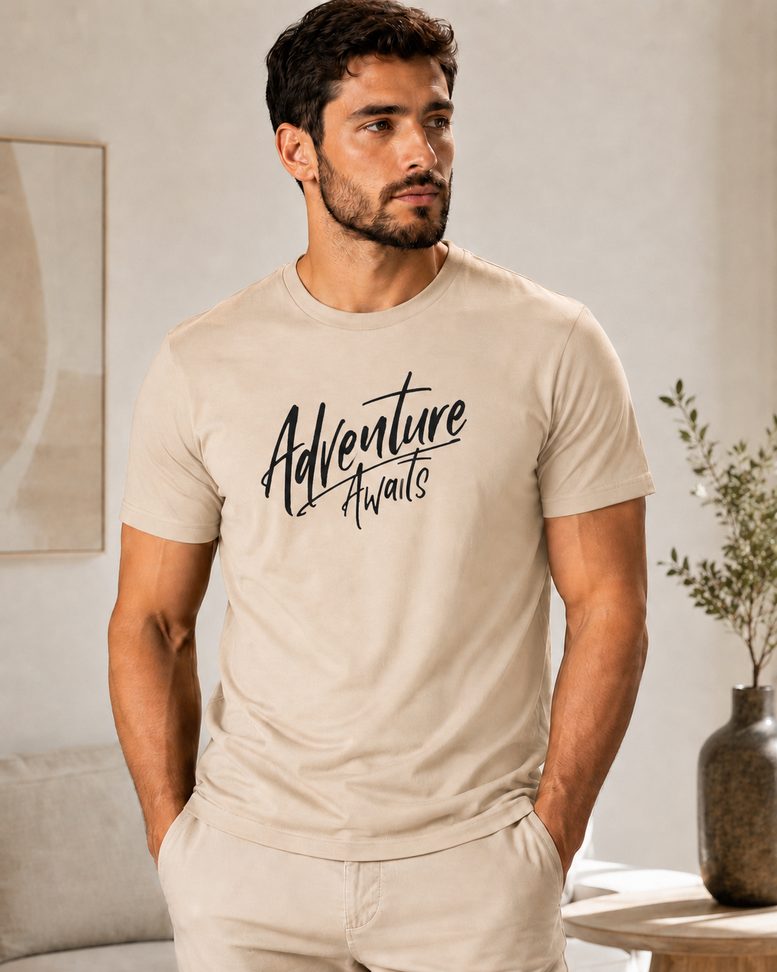 ILEERA® Premium Cotton Regular Fit Adventure Awaits Print T-Shirt