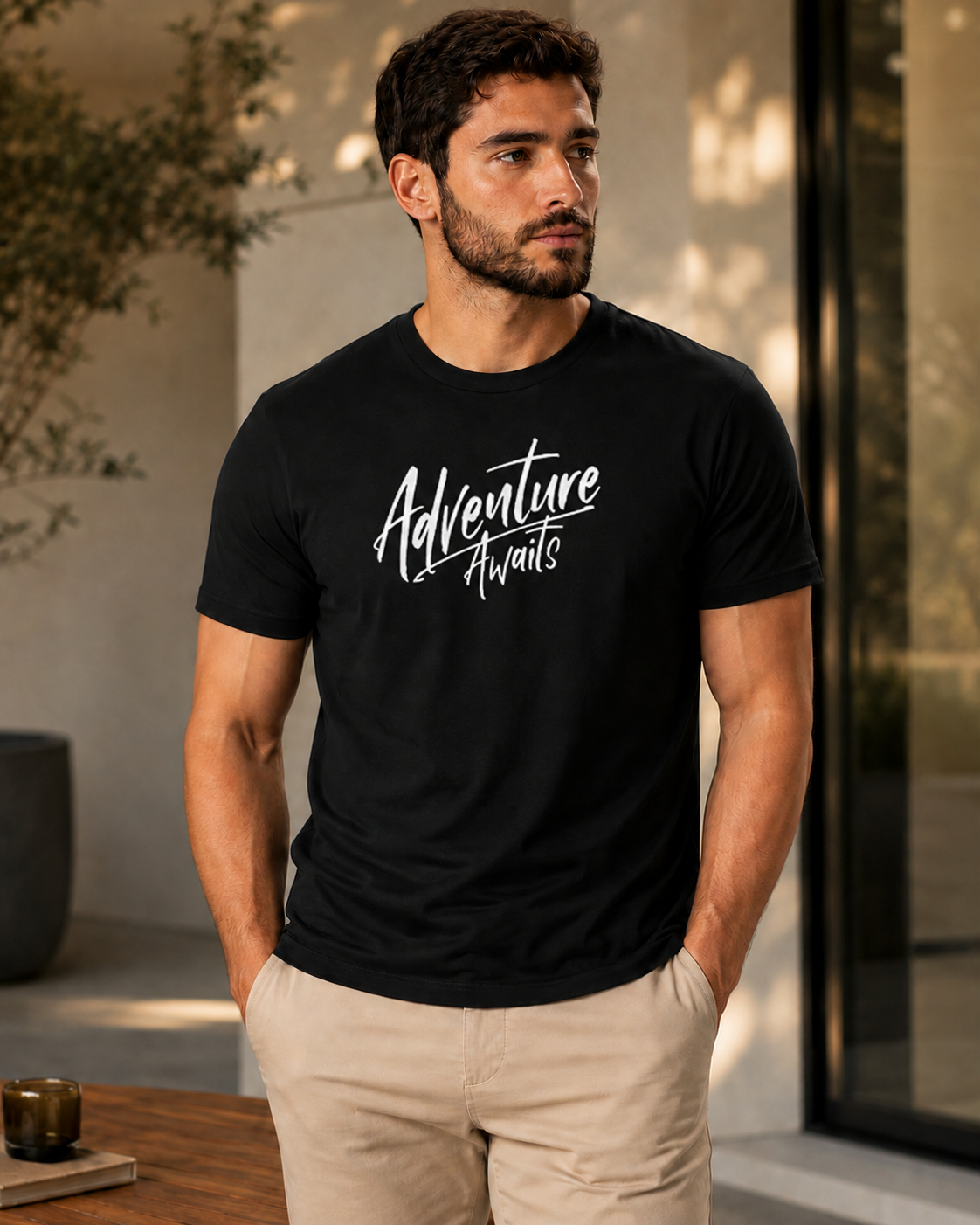 ILEERA® Premium Cotton Regular Fit Adventure Awaits Print T-Shirt